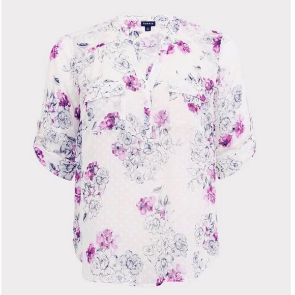 Torrid Harper - White Floral Clip Dot Blouse - Picture 4 of 6